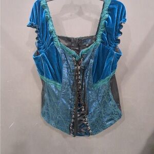 Tripp NYC Blue and Green Corset Blouse